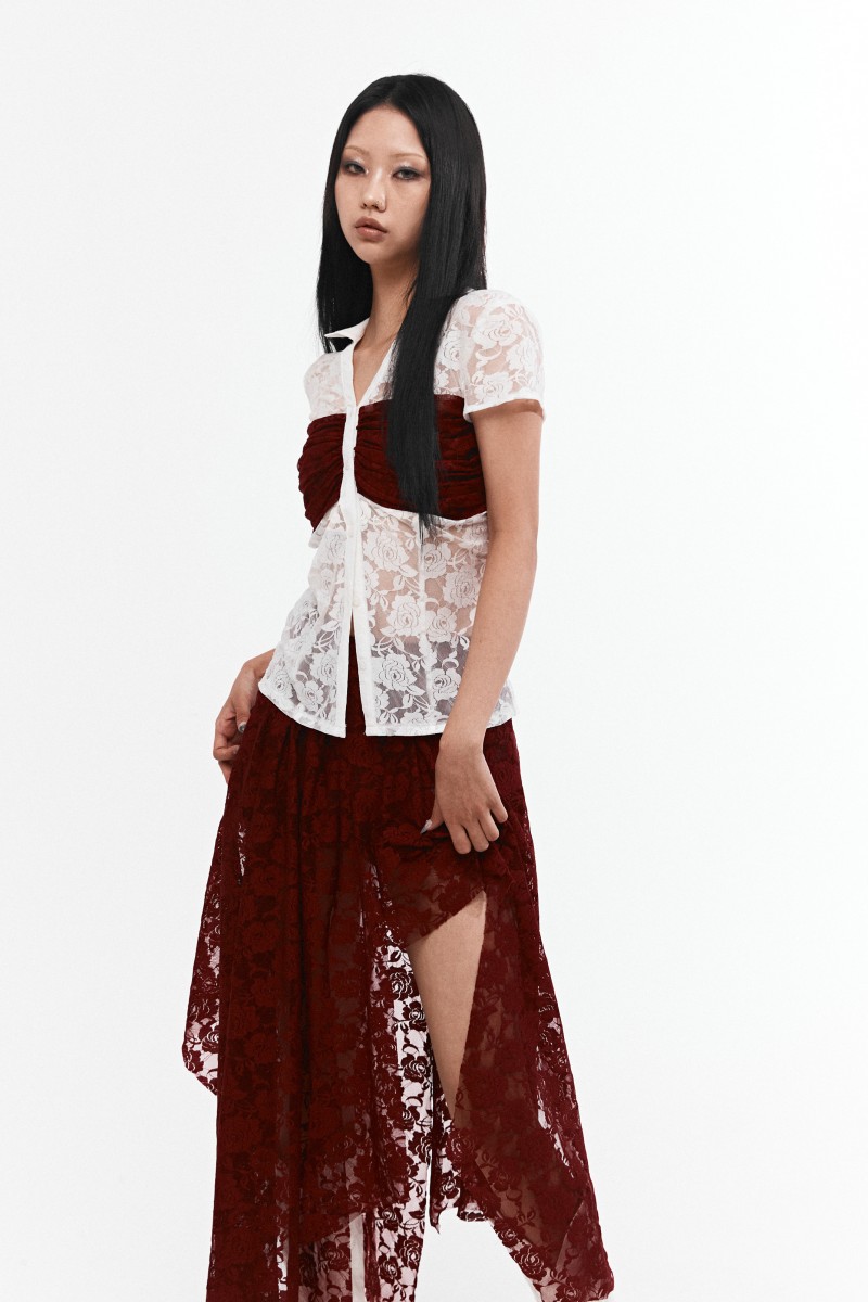 LACE SHIRRING SHIRT