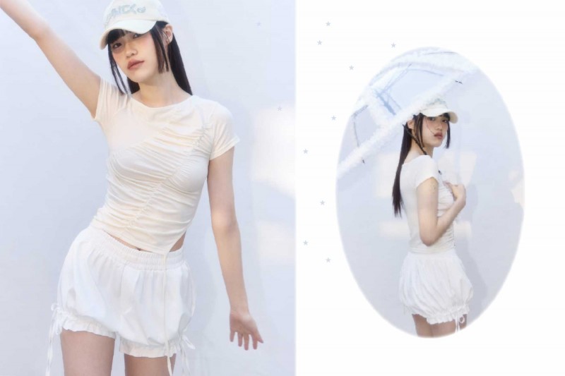 ワンショルダーカットアウト シャーリング トップ