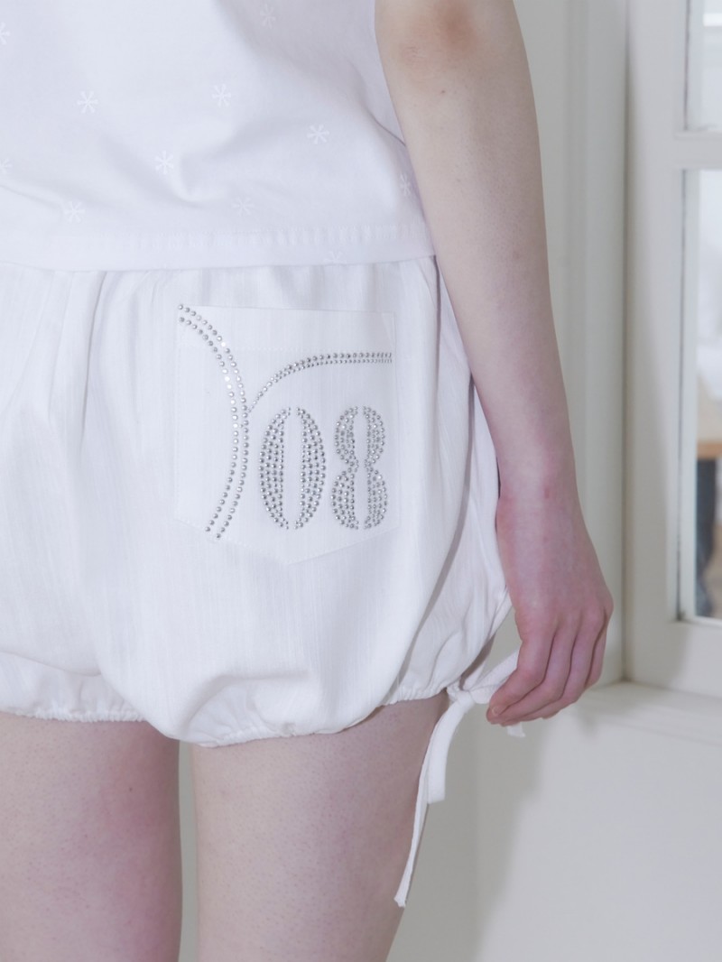 パンプキントゥインクルデニムショートパンツ（ホワイト）