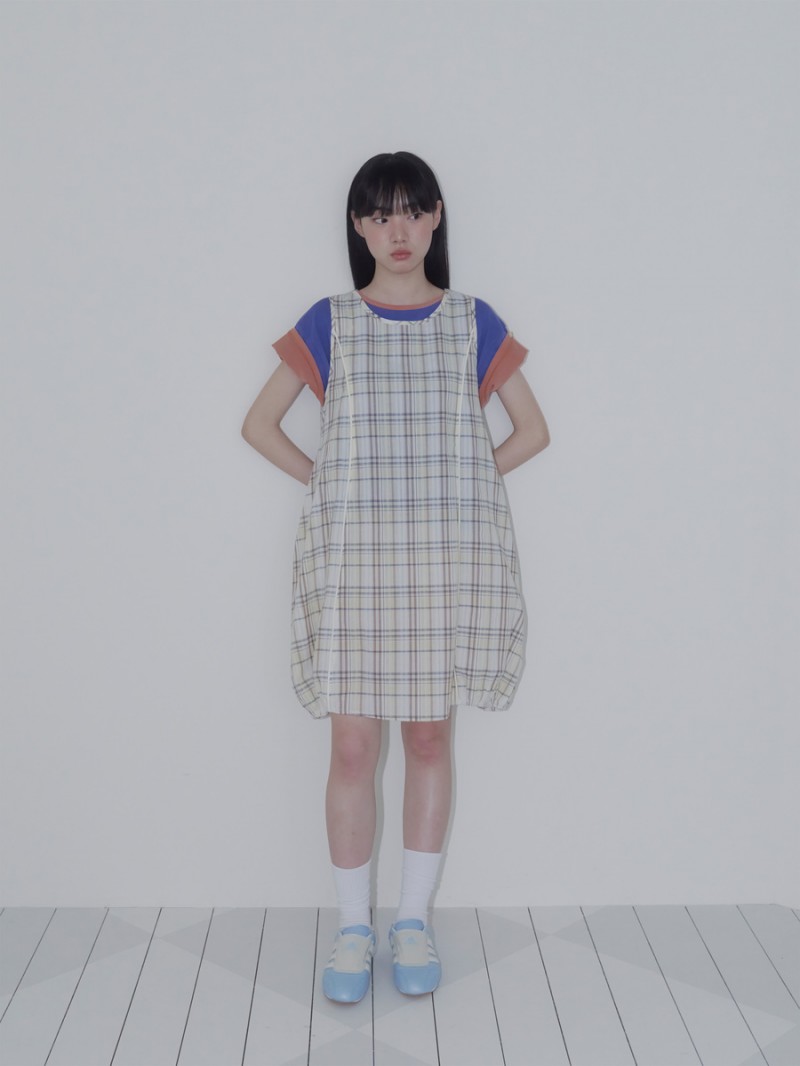 バルーンチェックワンピース (イエロー)
