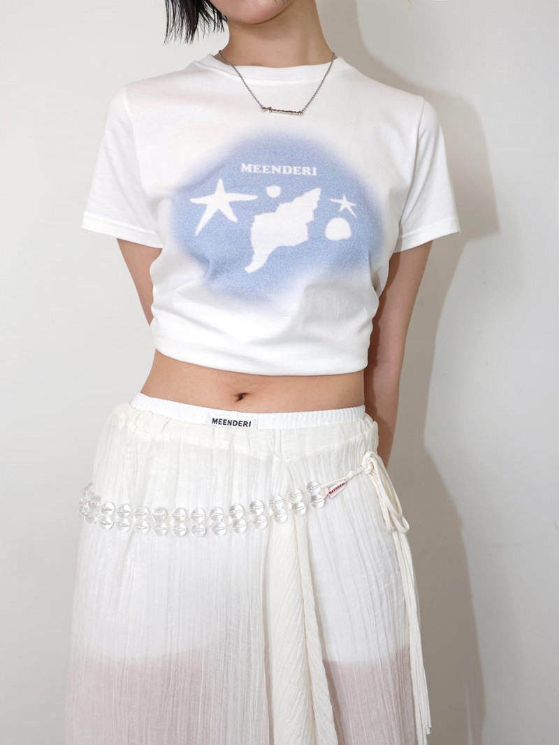 シェリー サマープリント Tシャツ - スカイブルー