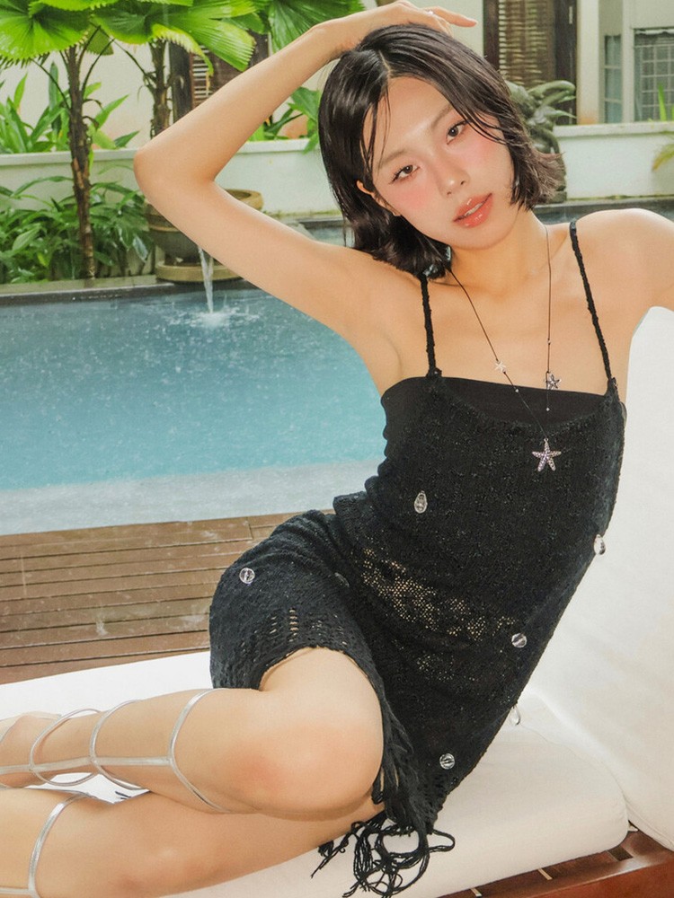 DROPLET TASSEL KNIT OPS (BLACK)