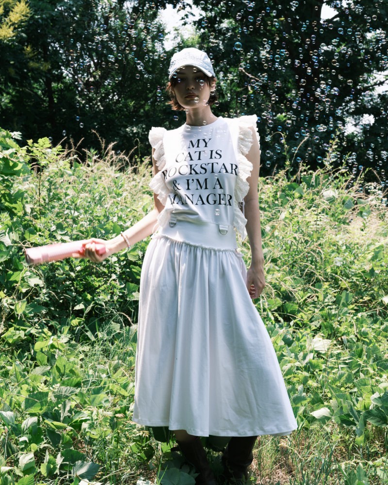 Big Font Rockstar Ruffle Dress (White)