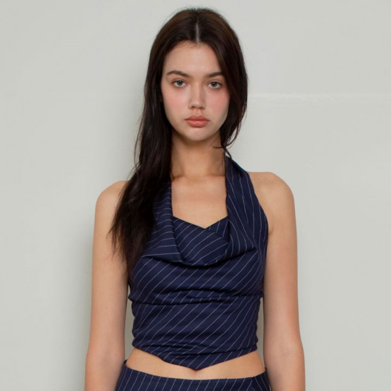 Draping Halter Top (Navy)