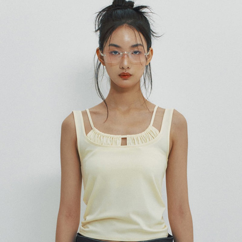 SHIRRING LAYERED SLEEVELESS - LEMON