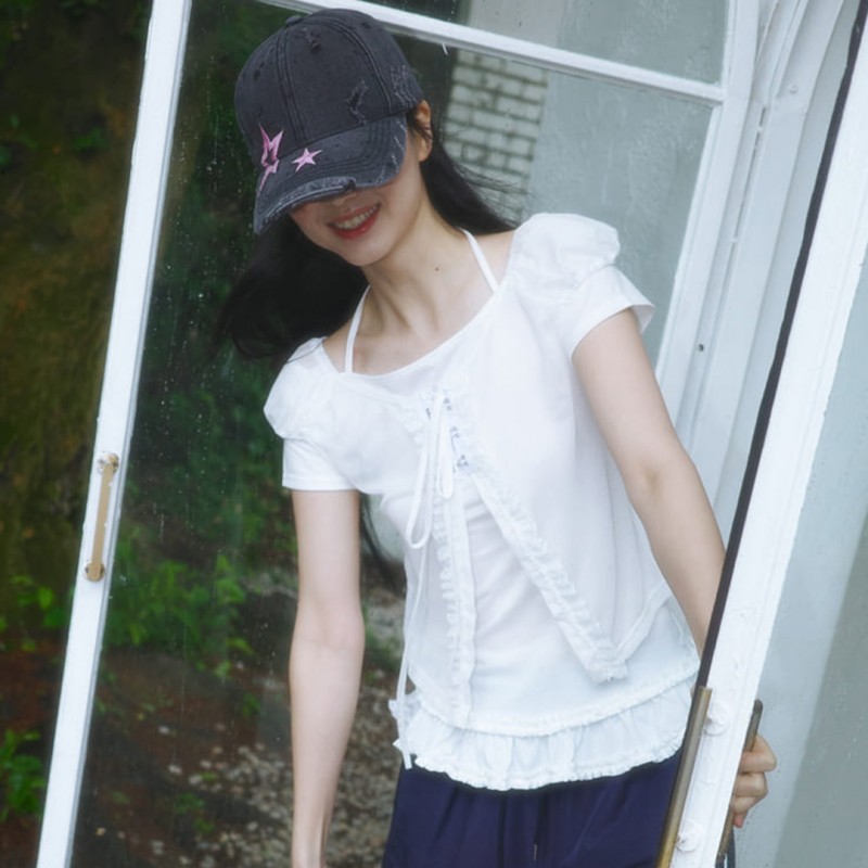 Veil Puff Layered Top White