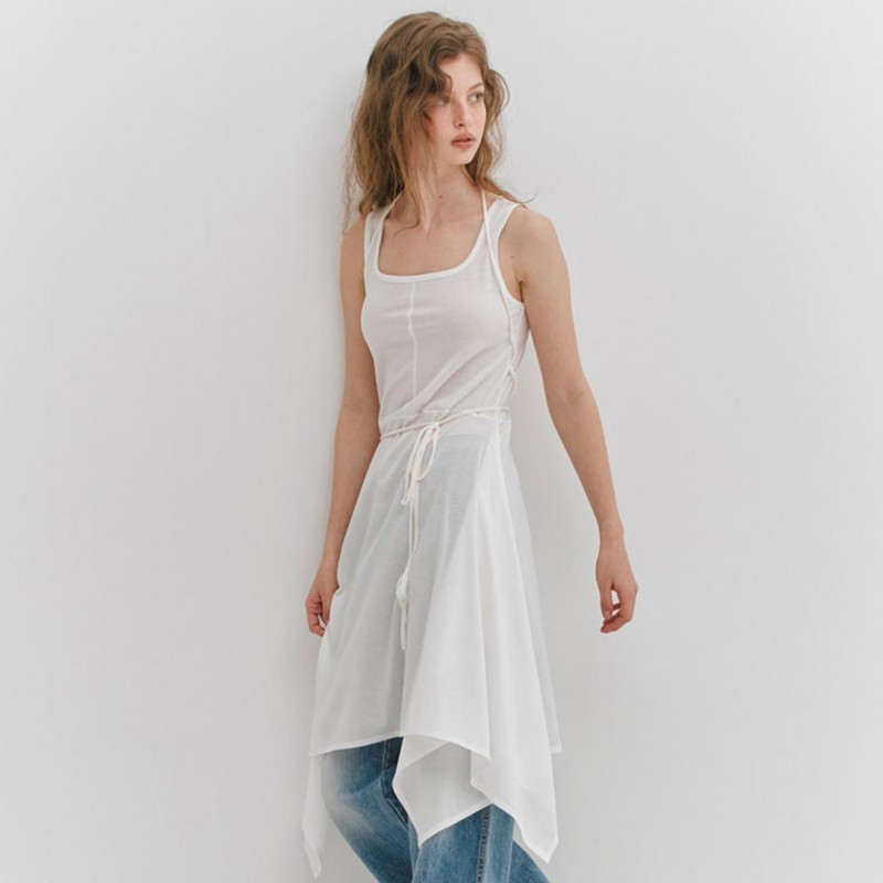 STRAP CUTTING JERSEY DRESS - White