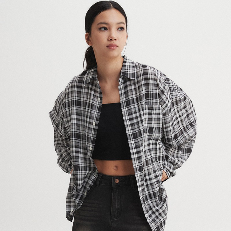 Oversize check shirts black