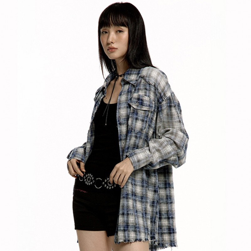 WASHING CHECK SHIRT BLUE