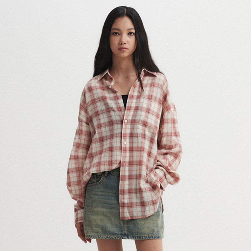 Oversize check shirts pink