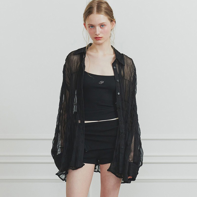 MEMORY SHIRRING SHIRT black