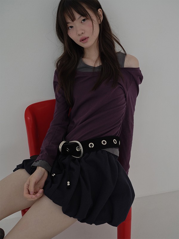 レイヤードカットアウトTシャツ（パープル）