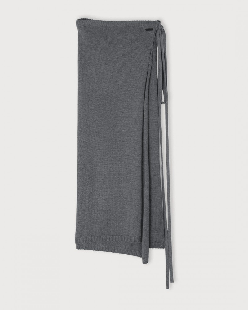 KNITTED WRAP LONG SKIRT_Grey