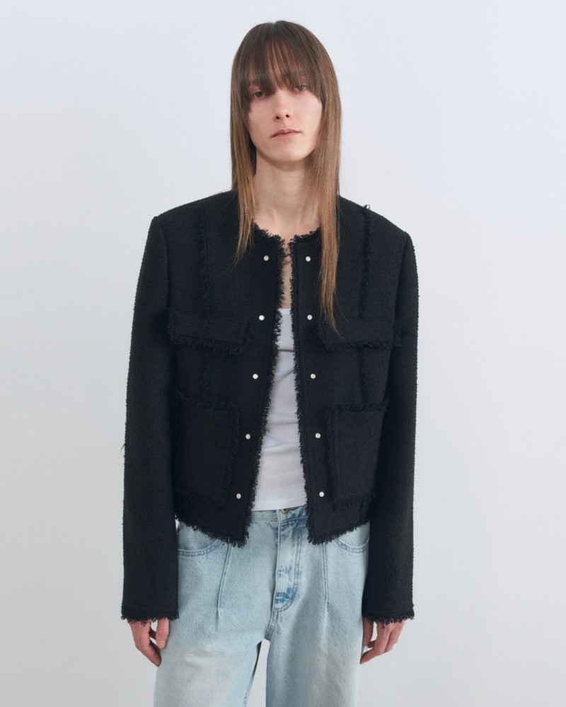 Stud Tweed Jacket BLACK