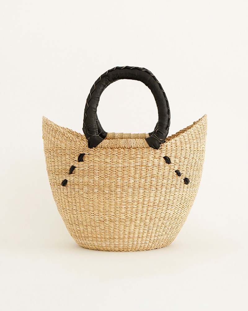 Bolga Y Basket Bag Black Stitches