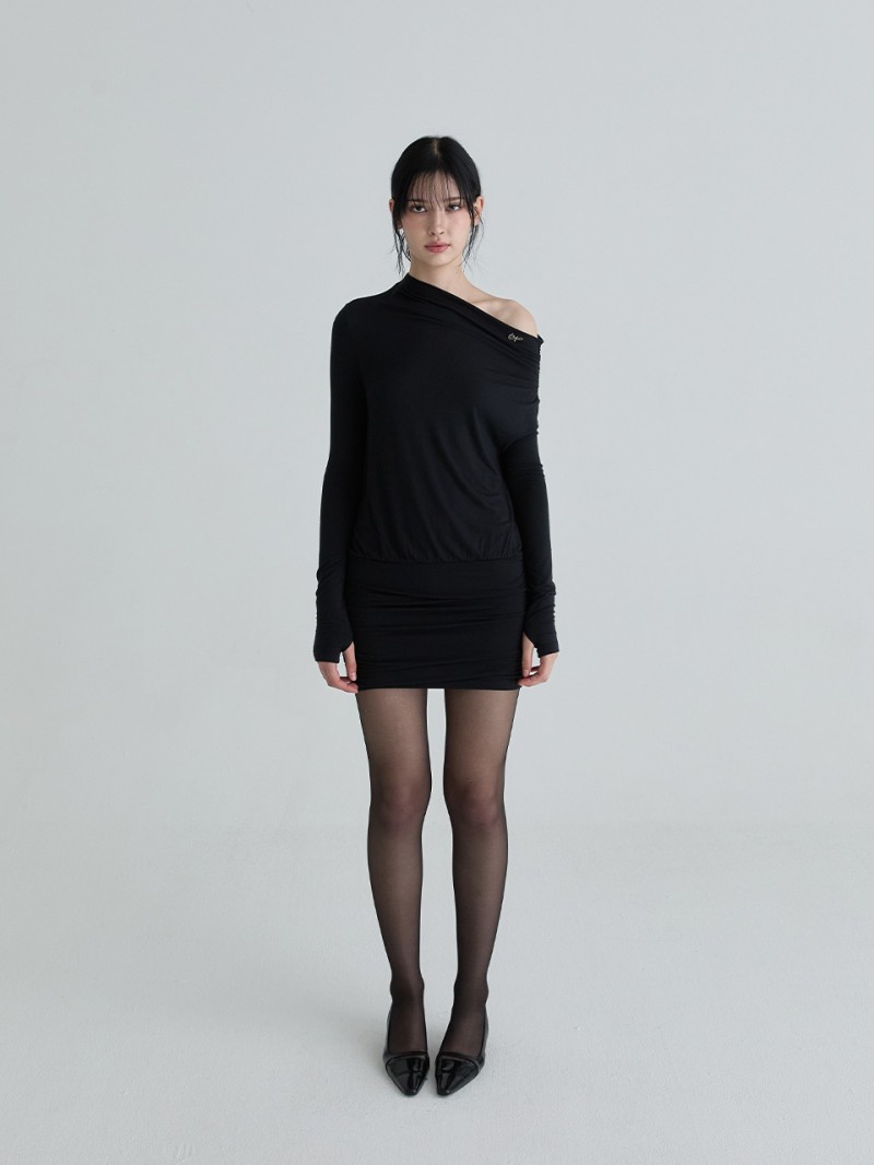 シャーリングシンボルドレス (ブラック)