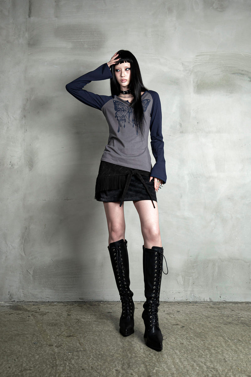 ローズバタフライラグランTシャツ #ネイビーグレー | Darling You Are Bad | HANA(ハナ) #7