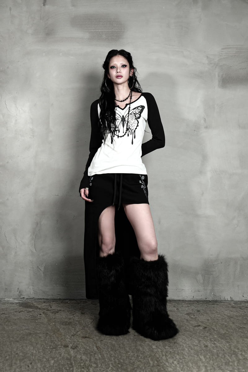 ローズバタフライラグランTシャツ #ブラックホワイト | Darling You Are Bad | HANA(ハナ) #5