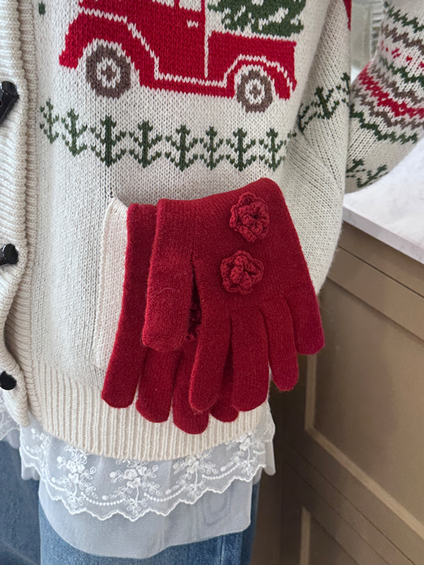 コサージュニットグローブ（レッド） | Margarin Fingers | HANA(ハナ) #5