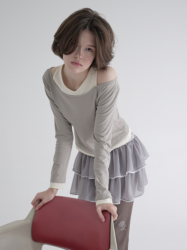 レイヤードカットアウトTシャツ（ライトグレー） | Margarin Fingers | HANA(ハナ) #2