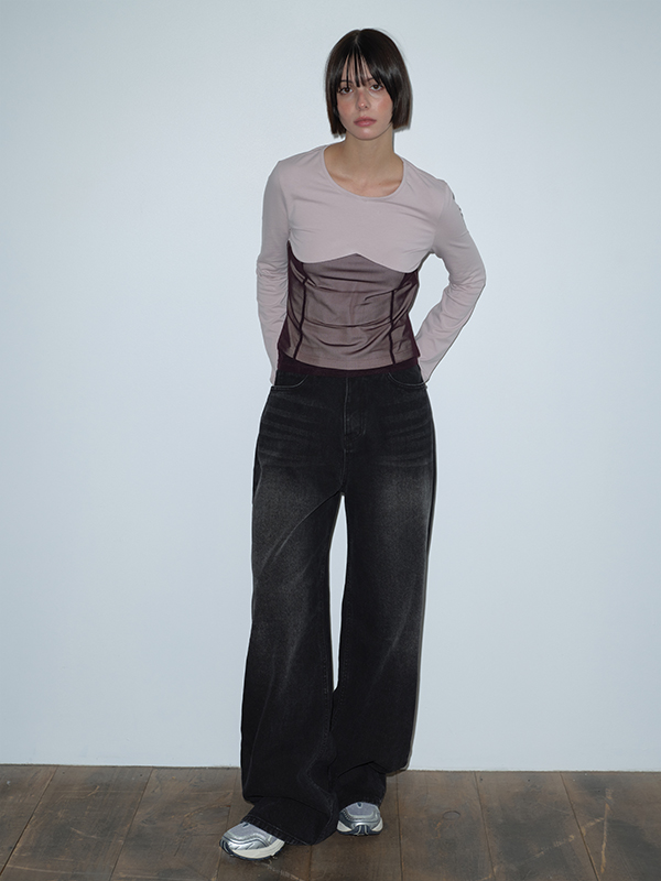 リベットワイドデニムパンツ（ブラック） | Margarin Fingers | HANA(ハナ) #2