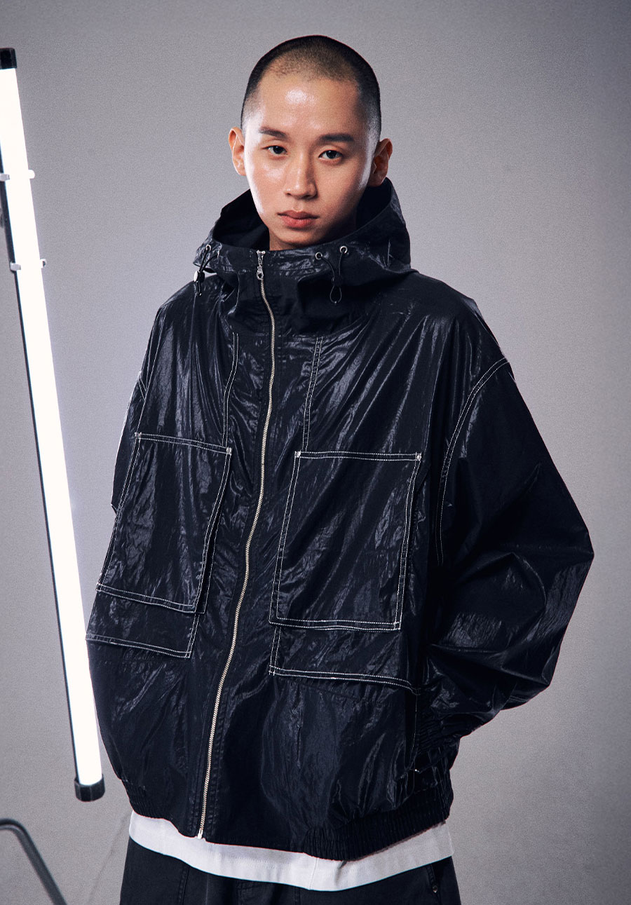 [UNISEX] コットンクロップフードジャケット-ブラック | OFFGRID | HANA(ハナ) #8