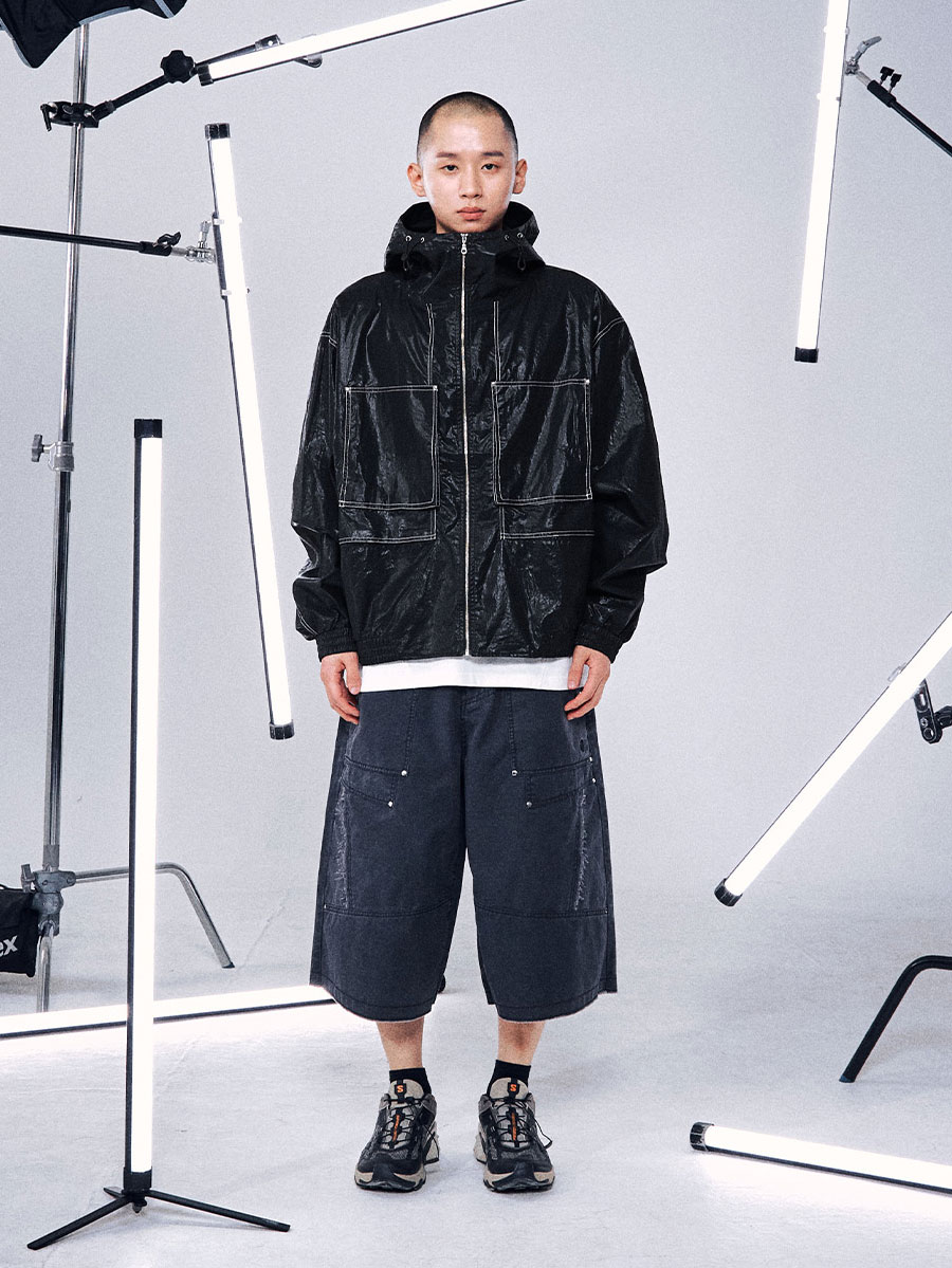 [UNISEX] コットンクロップフードジャケット-ブラック | OFFGRID | HANA(ハナ) #9