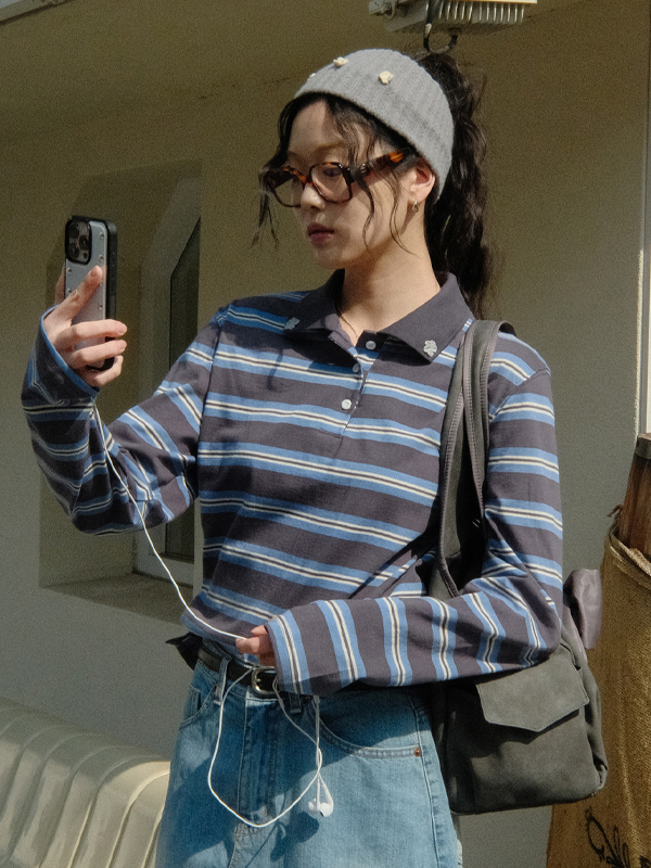 ストライプ ラグビーTシャツ (チャコール) | SIWEOL107 | HANA(ハナ) #3