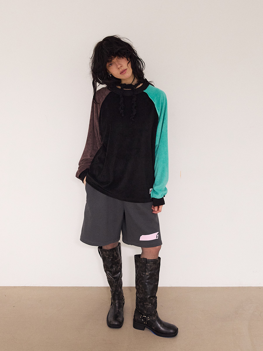 ラグラン コントラストテリー ロングTシャツ_ブラック-ブラウン-ミント | XOXOGOODBOY | HANA(ハナ) #3