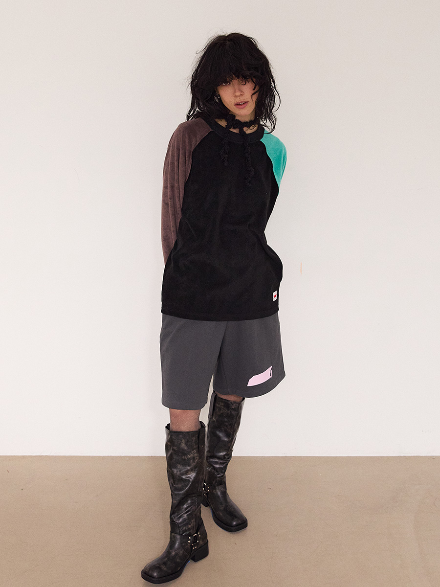 ラグラン コントラストテリー ロングTシャツ_ブラック-ブラウン-ミント | XOXOGOODBOY | HANA(ハナ) #6