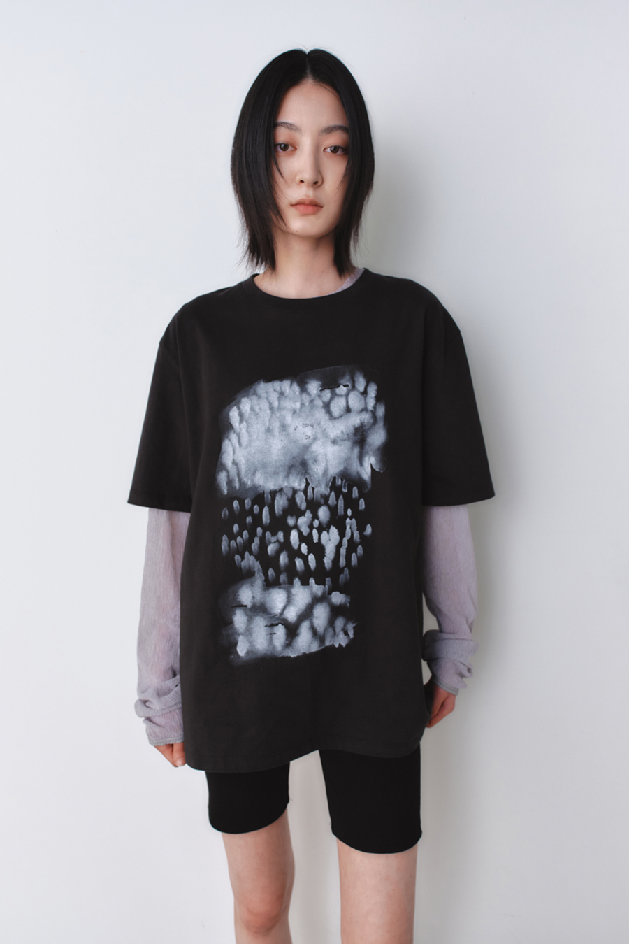ウォーターカラーオーバーサイズTシャツ ウォッシュドブラック | INSILENCE | HANA(ハナ) #5