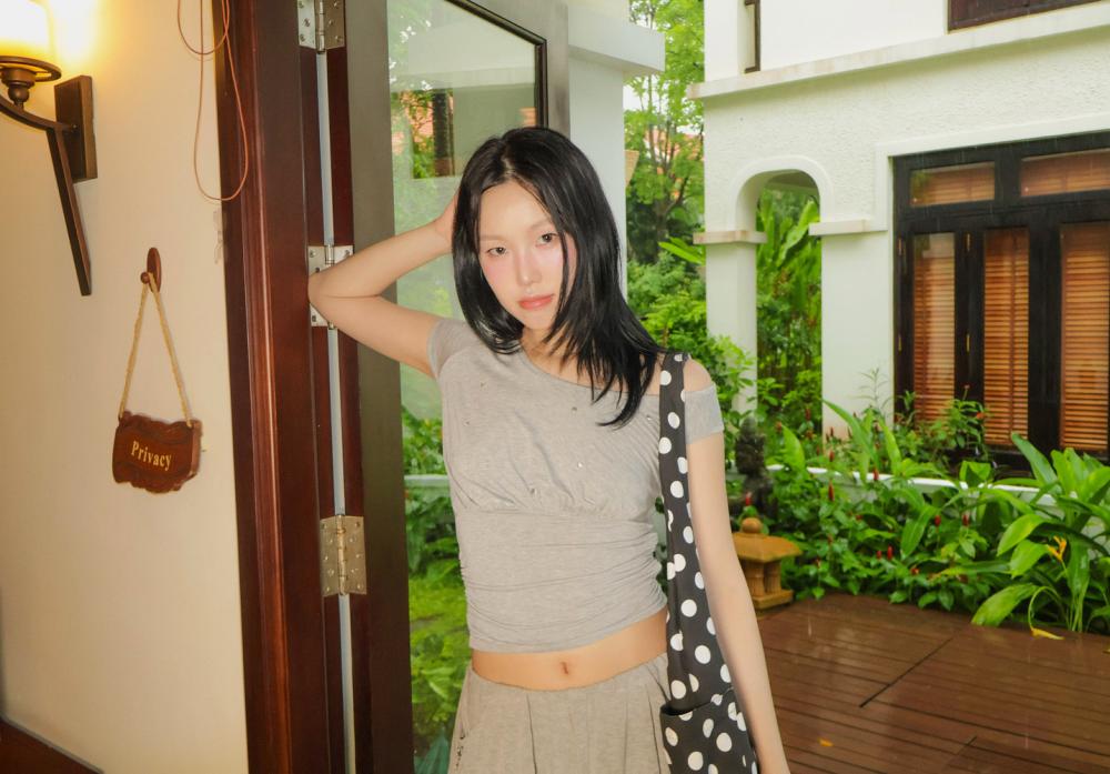 ハーフシャーリングワンショルダーTシャツ (メランジグレー) | ASURA | HANA(ハナ) #2