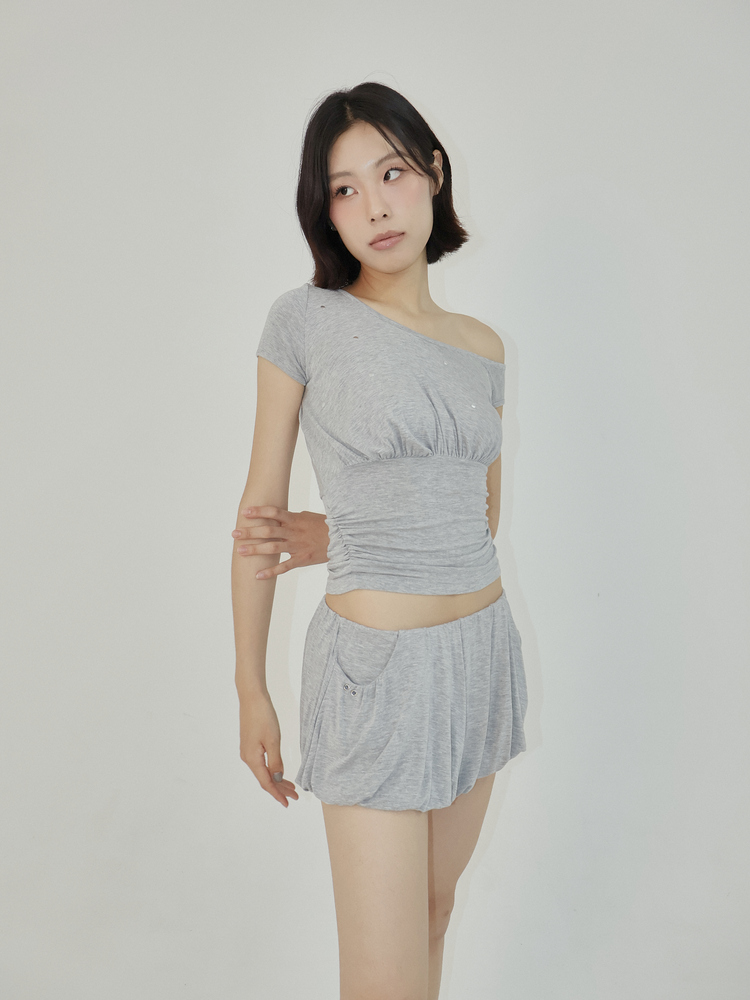 ハーフシャーリングワンショルダーTシャツ (メランジグレー) | ASURA | HANA(ハナ) #7