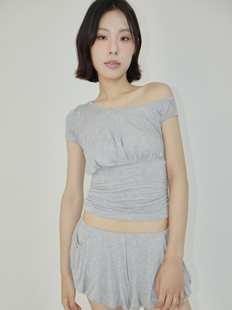 ハーフシャーリングワンショルダーTシャツ (メランジグレー) | ASURA | HANA(ハナ) #9