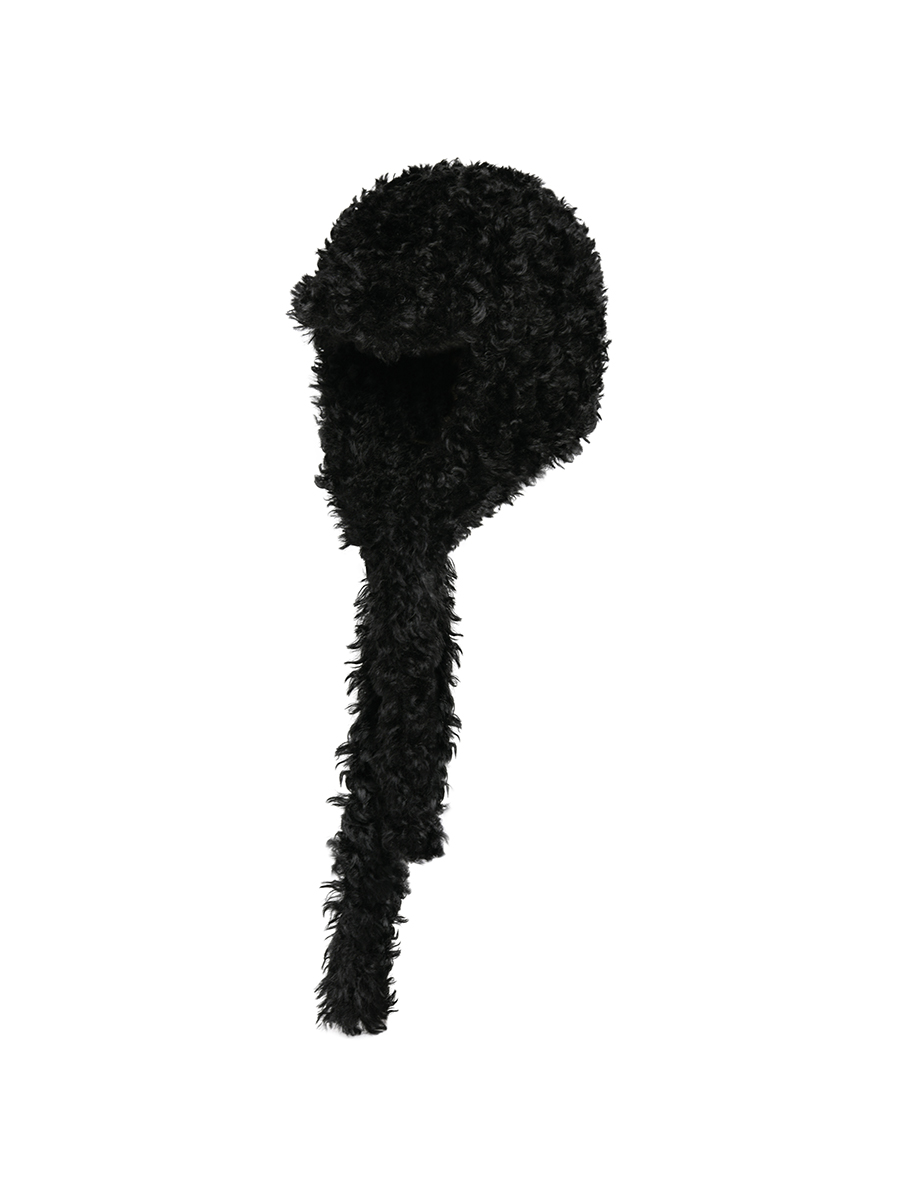 ノットイヤーフラップハット（ファーリーブラック） | POESIE DAME | HANA(ハナ) #9