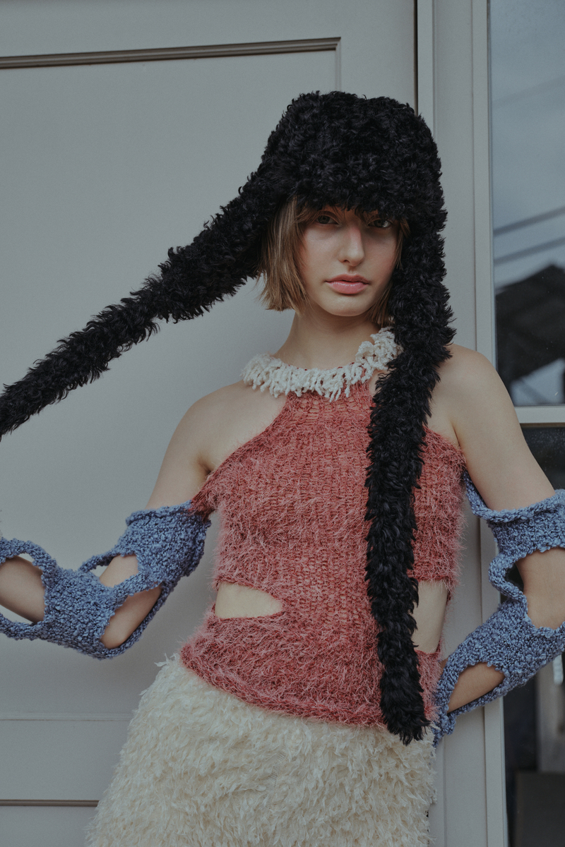 ノットイヤーフラップハット（ファーリーブラック） | POESIE DAME | HANA(ハナ) #4