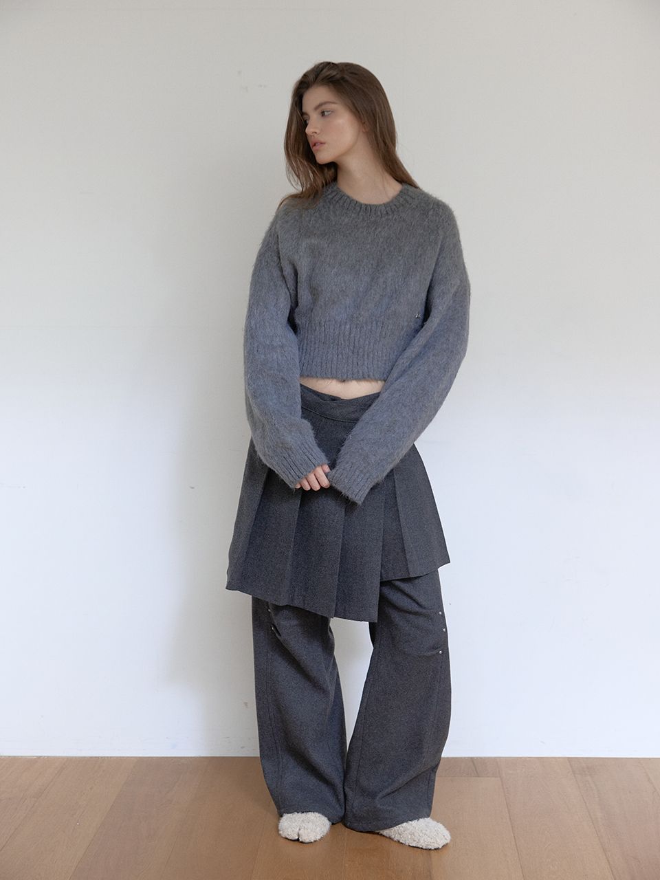 ウールリベットプリーツラップスカート（チャコール） | ASURA | HANA(ハナ) #2