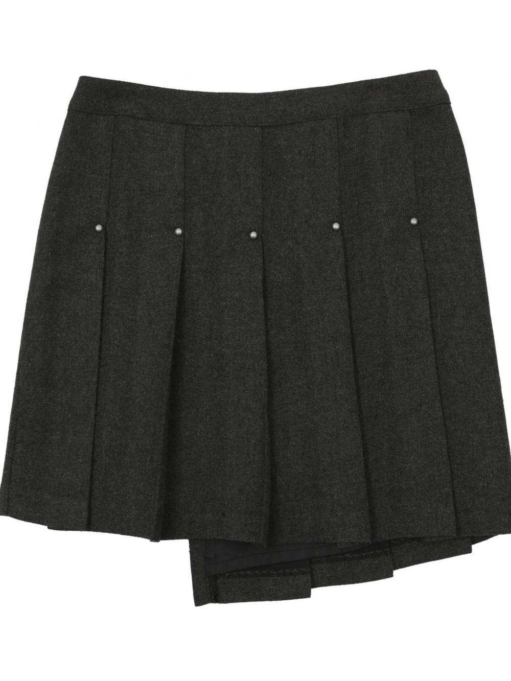 ウールリベットプリーツラップスカート（チャコール） | ASURA | HANA(ハナ) #13