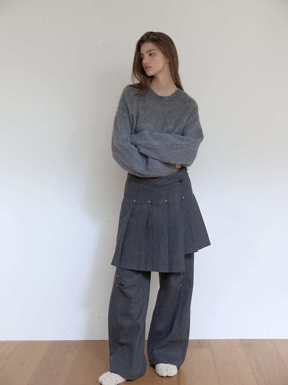 ウールリベットプリーツラップスカート（チャコール） | ASURA | HANA(ハナ) #5