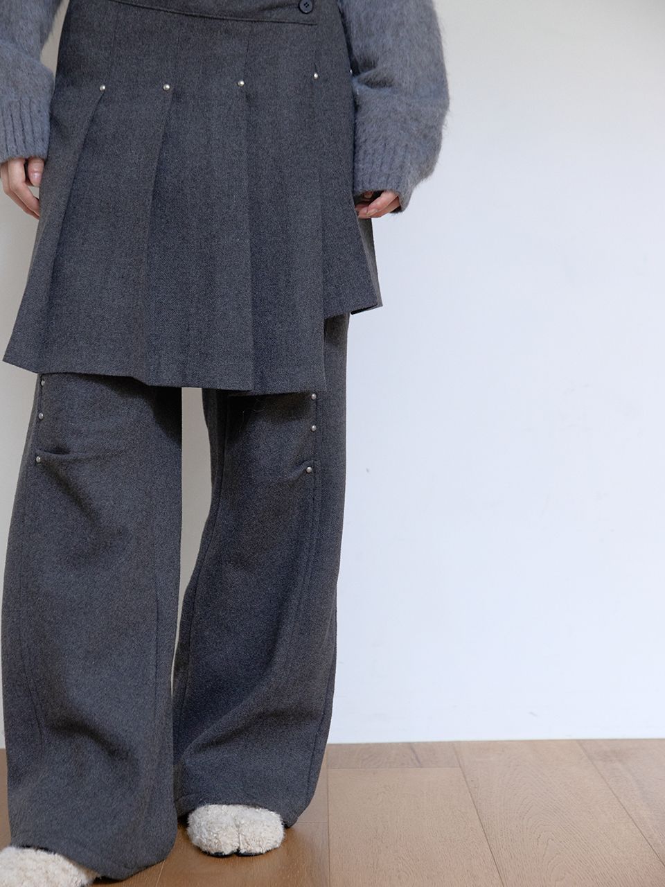 ウールリベットプリーツラップスカート（チャコール） | ASURA | HANA(ハナ) #8