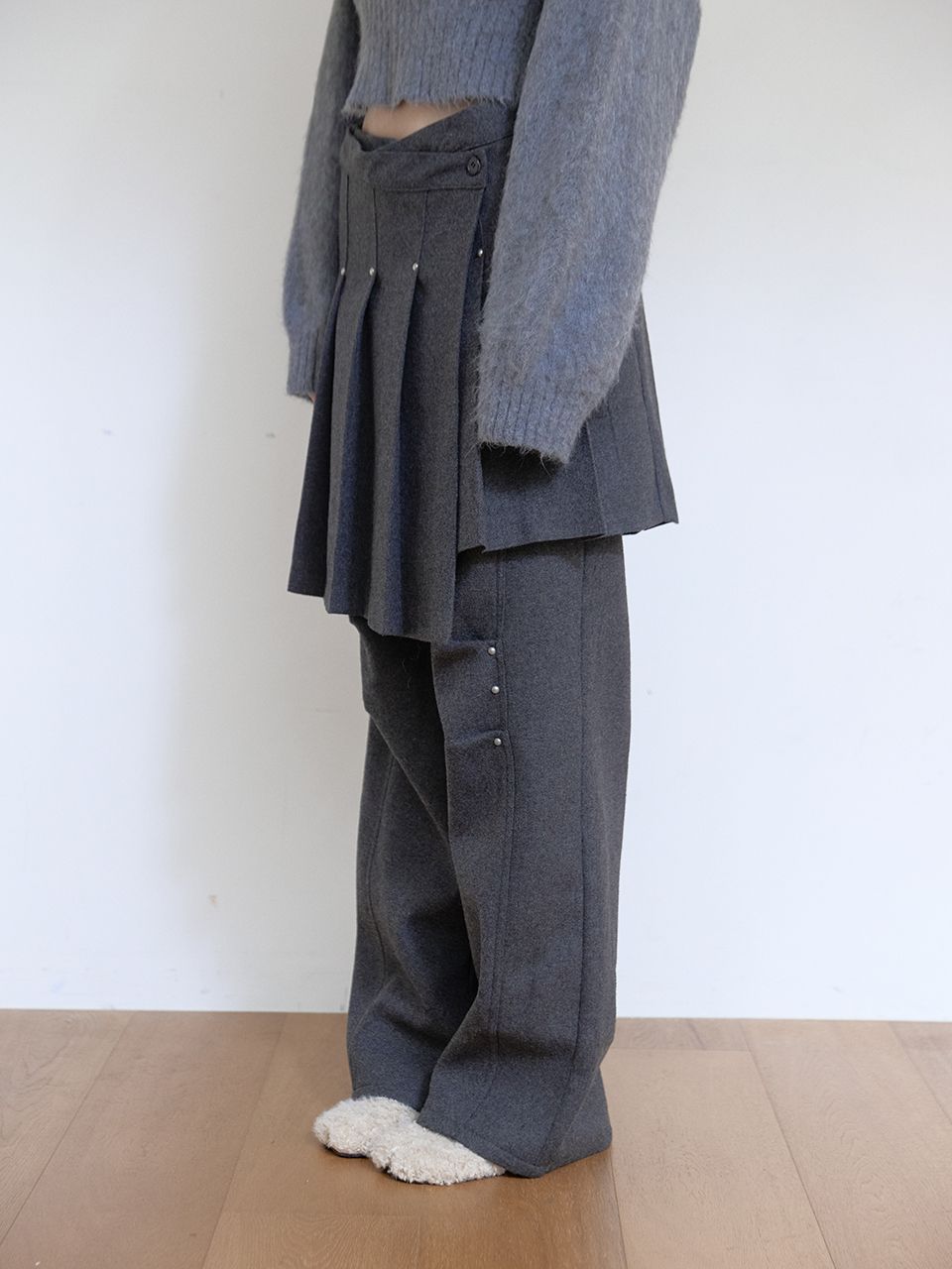 ウールリベットプリーツラップスカート（チャコール） | ASURA | HANA(ハナ) #9