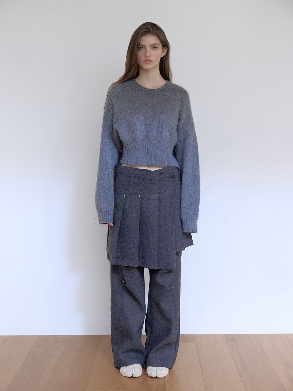 ウールリベットプリーツラップスカート（チャコール） | ASURA | HANA(ハナ) #10