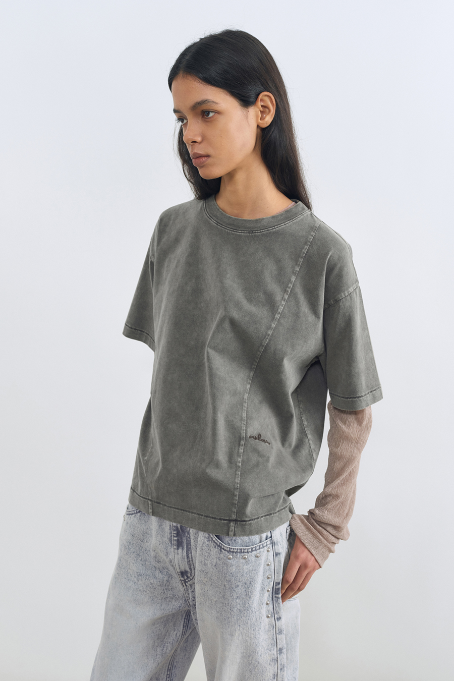ウォッシュドレタリング Tシャツ チャコール | INSILENCE | HANA(ハナ) #5