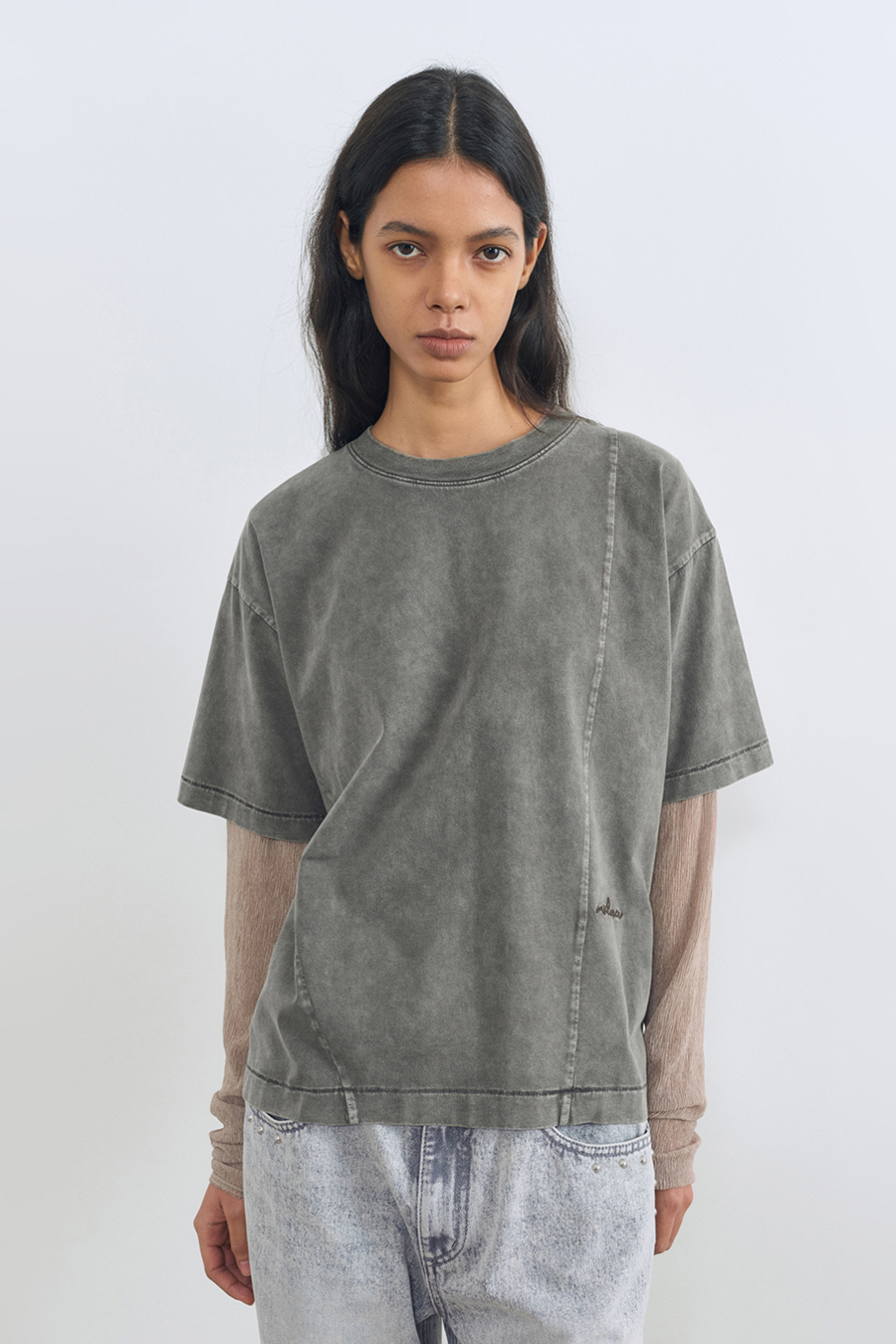 ウォッシュドレタリング Tシャツ チャコール | INSILENCE | HANA(ハナ) #6