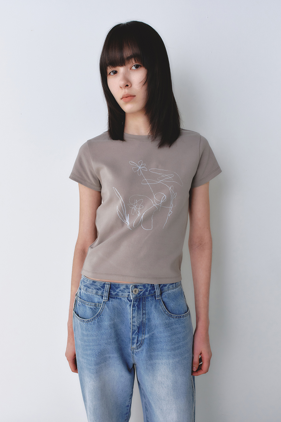 ドローイング フィット Tシャツ アッシュブラウン | INSILENCE | HANA(ハナ) #2