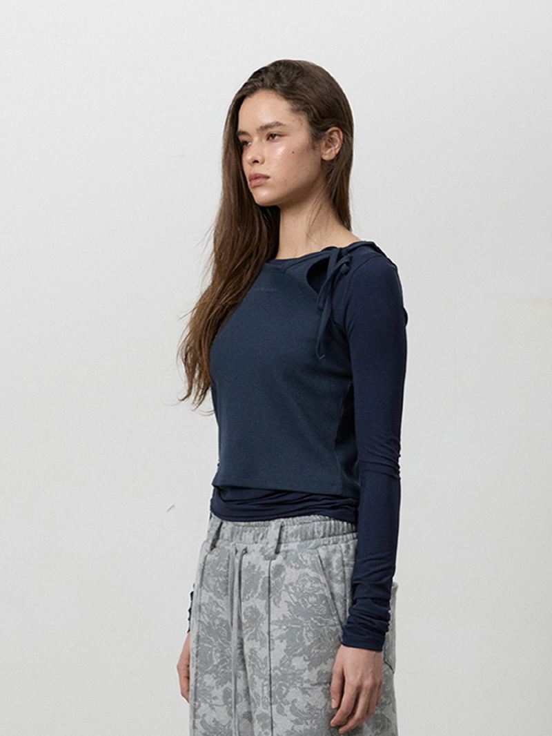 ノットストラップレイヤードTシャツ（ブラウンネイビー） | THREE TO EIGHTY | HANA(ハナ) #8