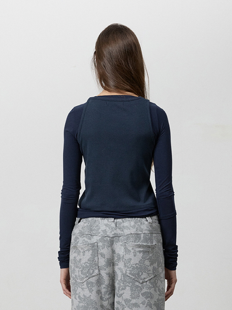 ノットストラップレイヤードTシャツ（ブラウンネイビー） | THREE TO EIGHTY | HANA(ハナ) #9