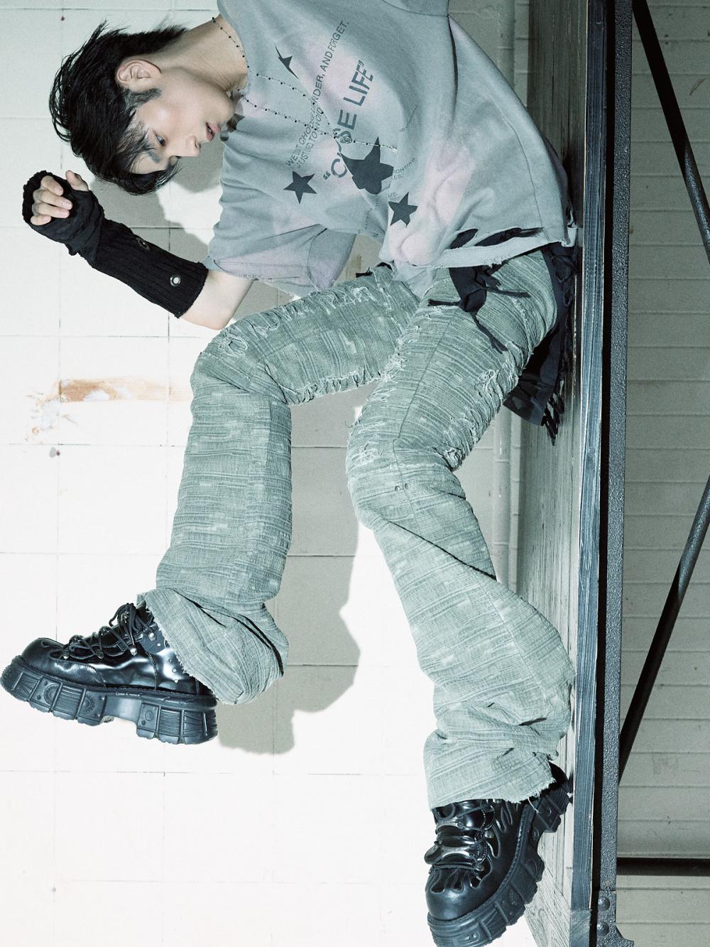 ディストレスト クラック ローライズパンツ_[カーキ] | LECYTO | HANA(ハナ) #5