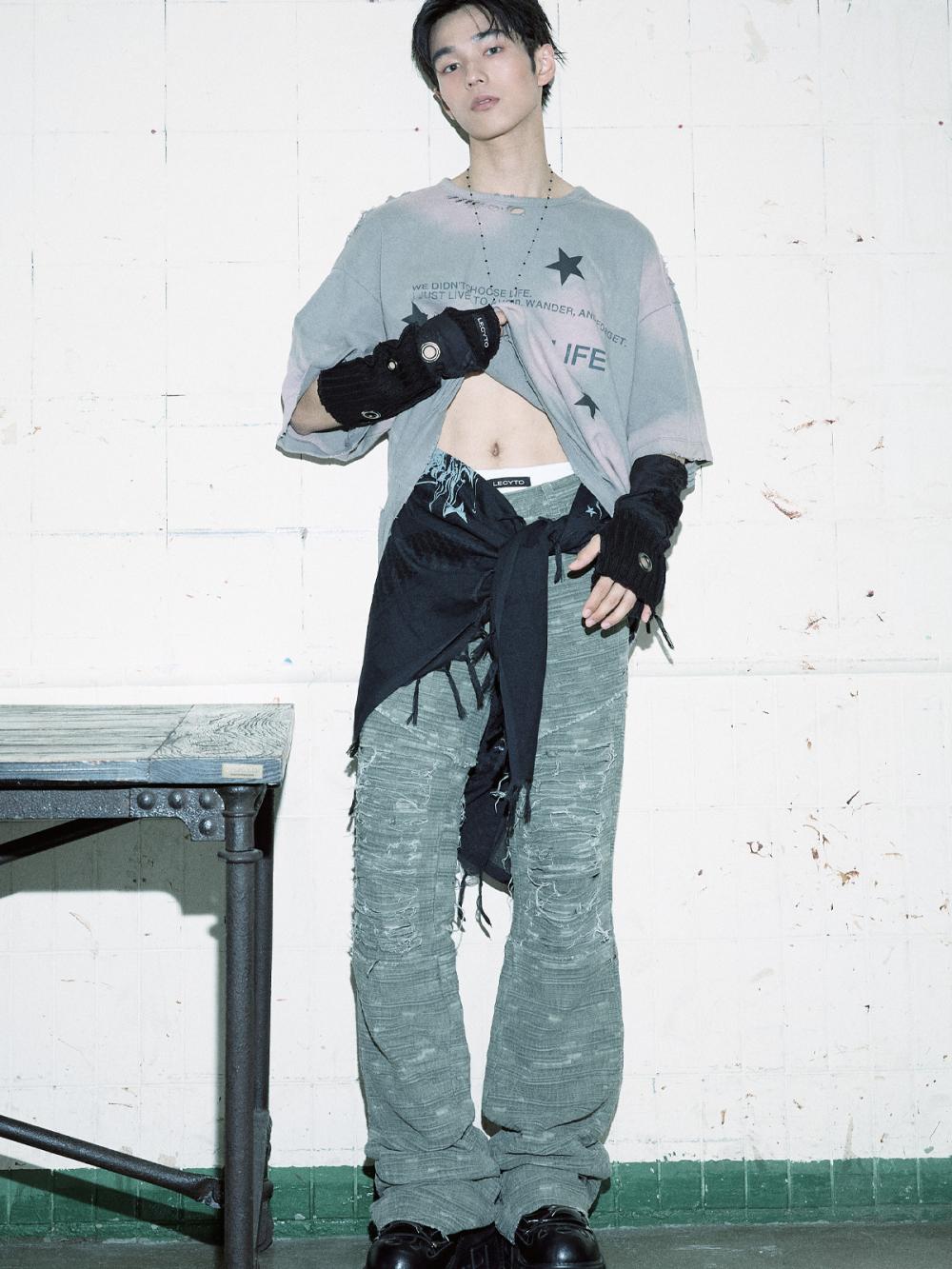 ディストレスト クラック ローライズパンツ_[カーキ] | LECYTO | HANA(ハナ) #8