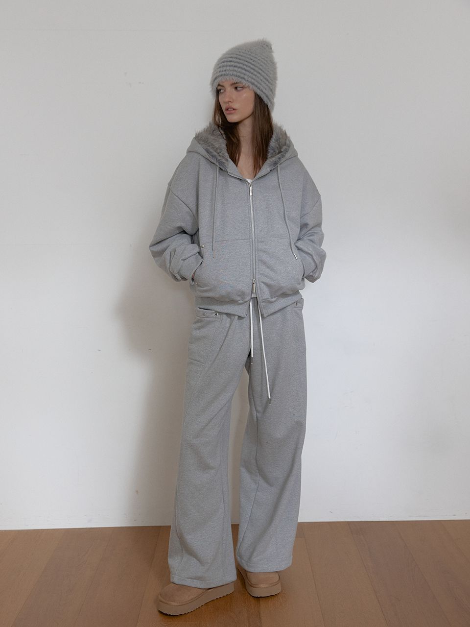 フリースカラーフリップスウェットパンツ (メランジグレー) | ASURA | HANA(ハナ) #3